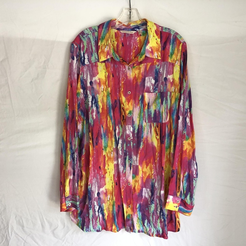 Soft Surroundings Shirt Womens‎ XL Multicolor Floral Sheer Embroidered Tunic Top